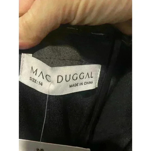 NWT Mac Duggal 11629 Strapless Column Dress Feather Trim Black Size 14 - Picture 7 of 8